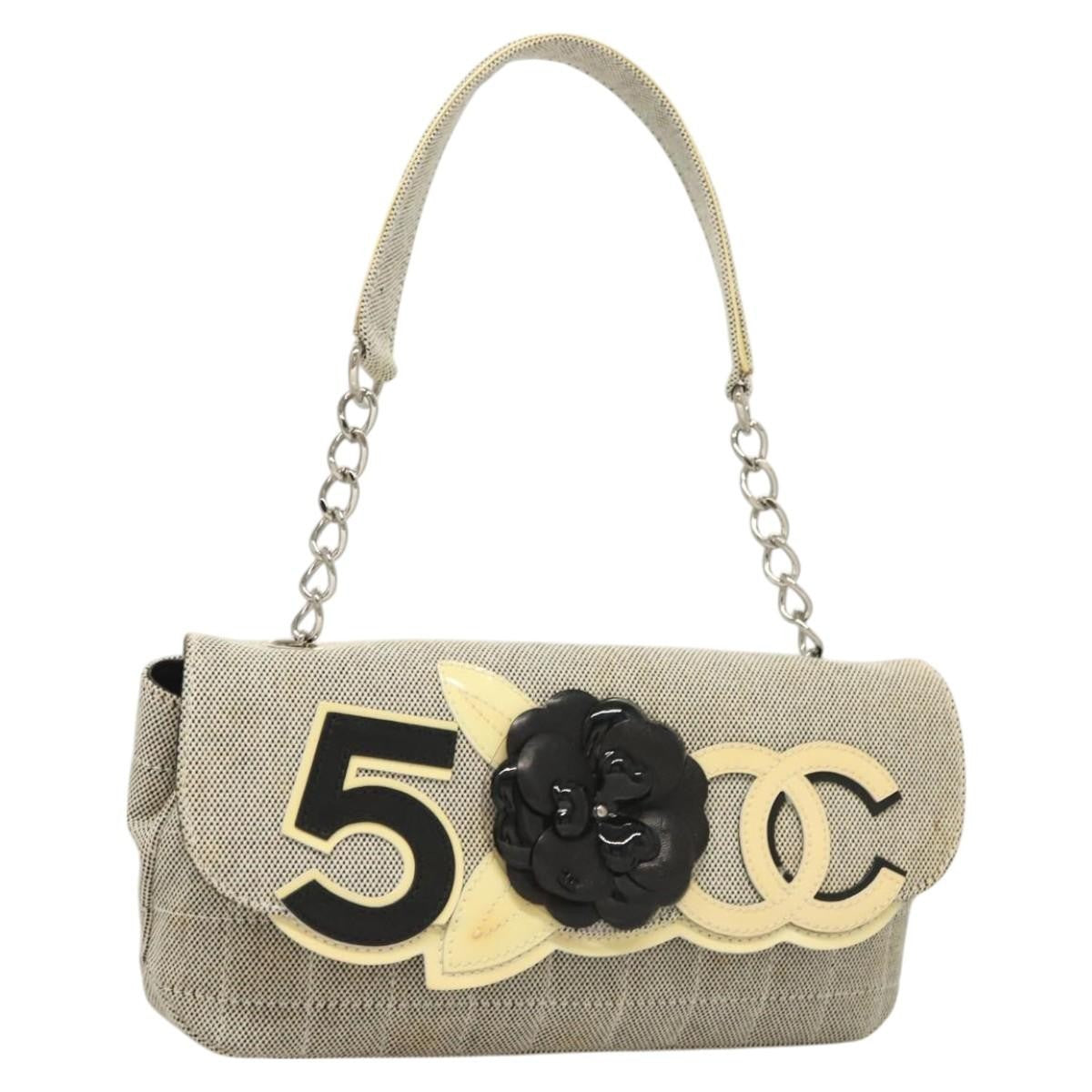 Chanel Camellia No.5 Flap Bag Canvas, GRAY, CANVAS, Handbag