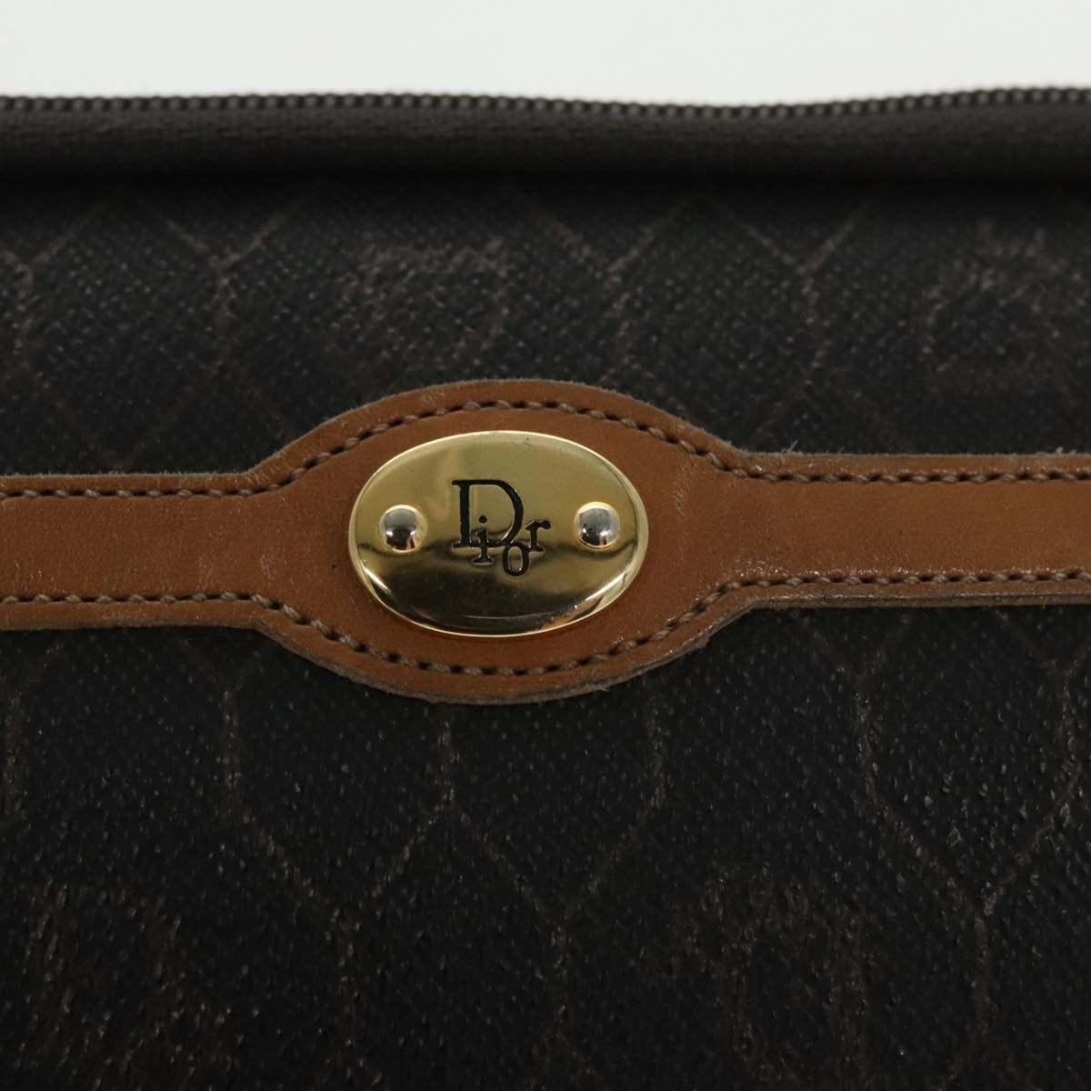 Christian Dior Vintage Honeycomb Zip Pouch Coated Canvas, BLACK, CANVAS, Clutche & pouche