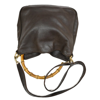 Gucci Vintage Bamboo Shoulder Bag Leather, BROWN, LEATHER, Shoulder bag