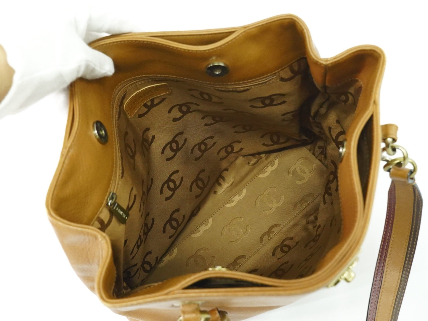 Chanel Vintage CC Tote Leather, BROWN, LEATHER, Tote bag