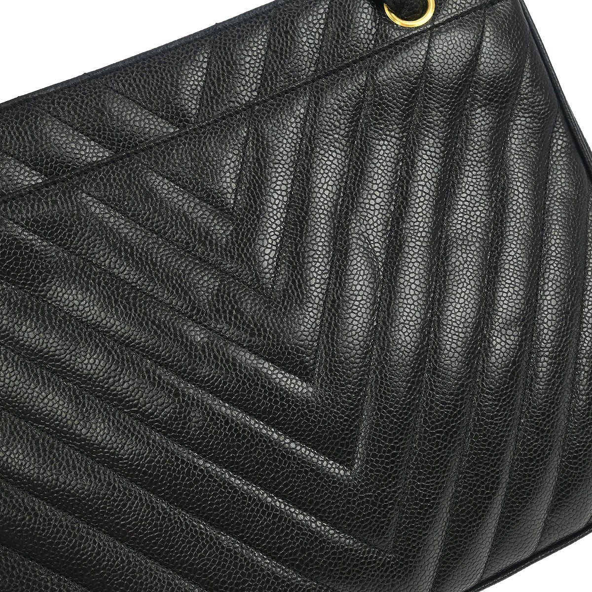 Chanel Vintage Zip Shoulder Bag Chevron Caviar, Black, Calfskin, Shoulder Bag
