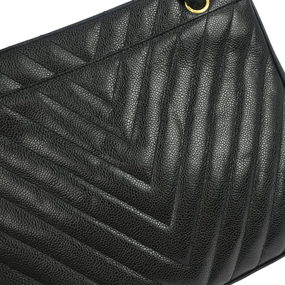 Chanel Vintage Zip Shoulder Bag Chevron Caviar, Black, Calfskin, Shoulder Bag