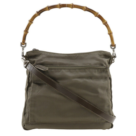 Gucci Vintage Bamboo Shoulder Bag Nylon, KHAKI, NYLON, Shoulder bag