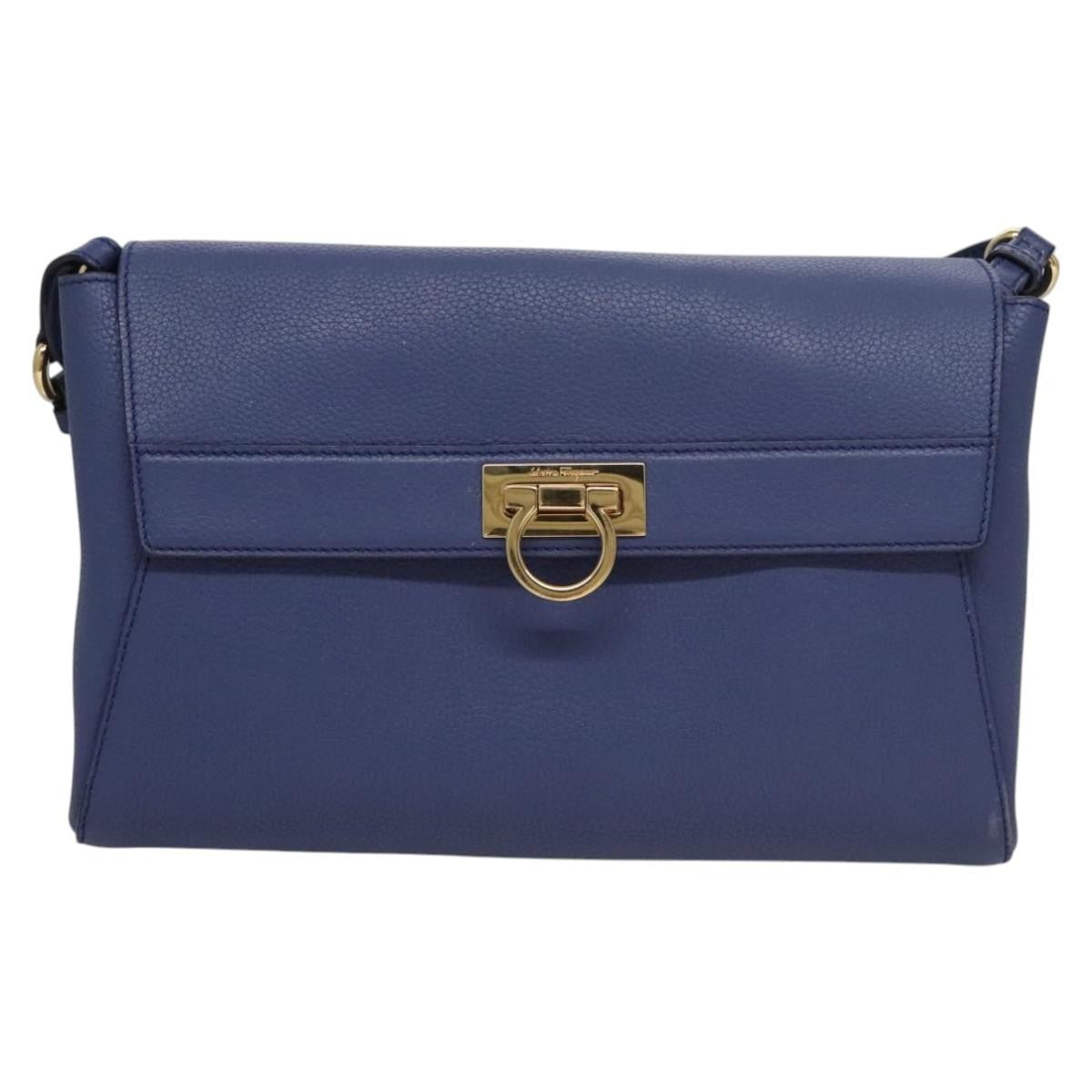 Salvatore Ferragamo Abbey Shoulder Bag Leather, BLUE, LEATHER, Shoulder bag