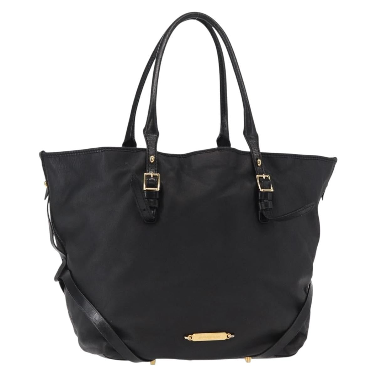 Burberry Vintage Tote Leather, BLACK, LEATHER, Tote bag