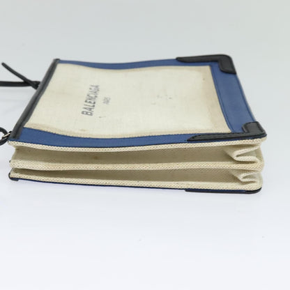 Balenciaga Navy Pochette Canvas and Leather, BEIGE, CANVAS, Shoulder bag