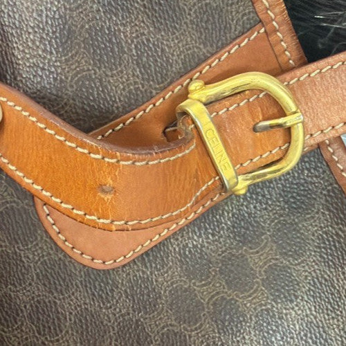 Celine Vintage Macadam Tote bag Canvas and Leather, Brown, Canvas, Tote Bag