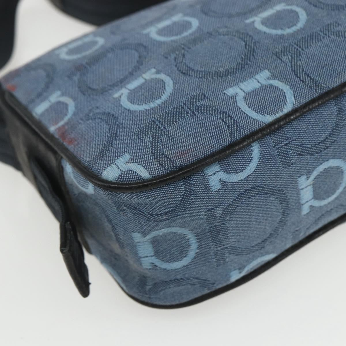 Salvatore Ferragamo Gancini Shoulder Bag Canvas, BLUE, CANVAS, Shoulder bag