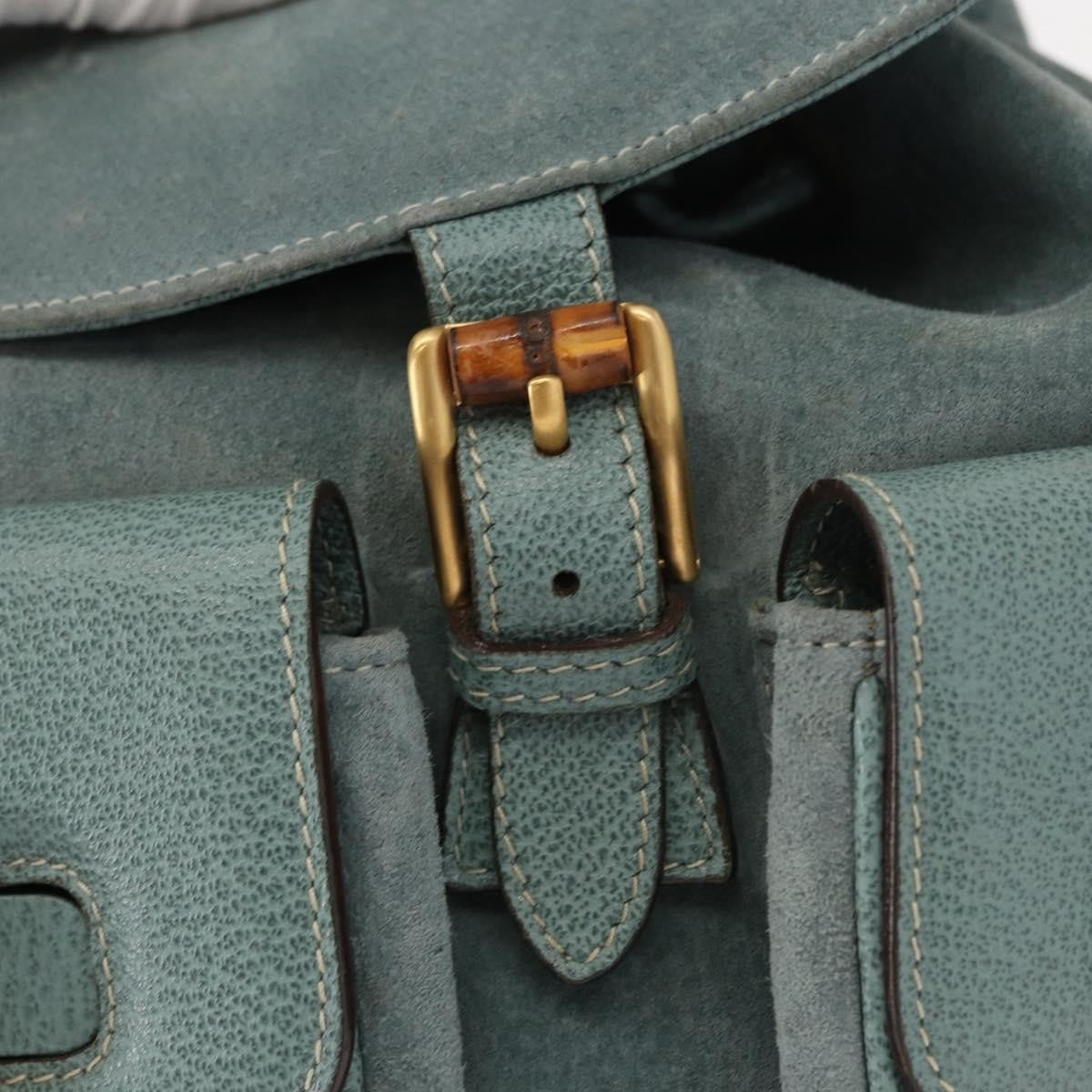 Gucci Vintage Bamboo Backpack Suede, TURQUOISE, SUEDE, Backpack