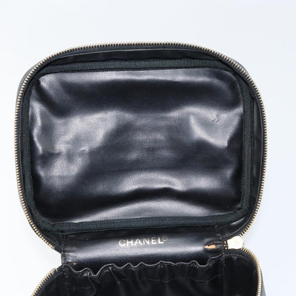 Chanel Vintage Cosmetic Case Leather, BLACK, LEATHER, Clutche & pouche