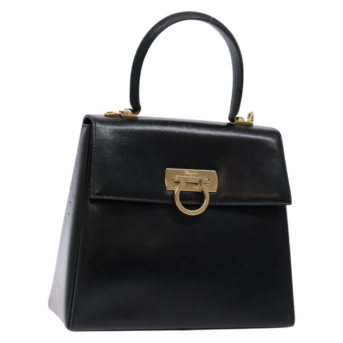 Salvatore Ferragamo Gancini Convertible Top Handle Bag Leather, BLACK, LEATHER, Handbag