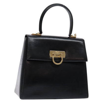 Salvatore Ferragamo Gancini Convertible Top Handle Bag Leather, BLACK, LEATHER, Handbag