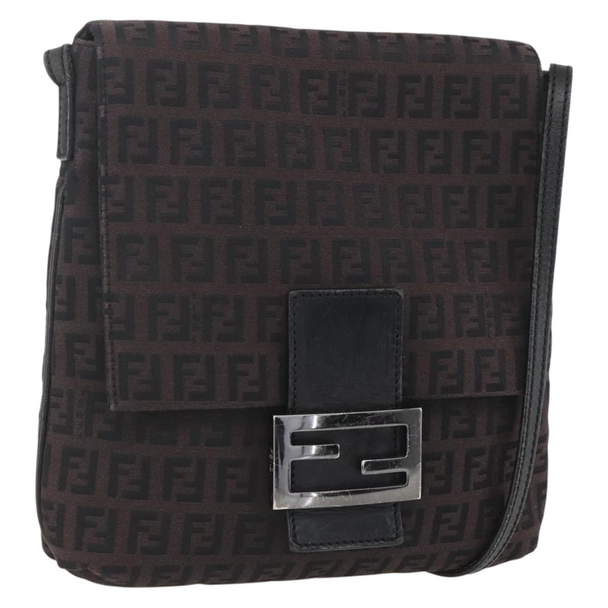 Fendi Vintage Flap Crossbody Bag Zucchino Canvas, BROWN, CANVAS, Shoulder bag