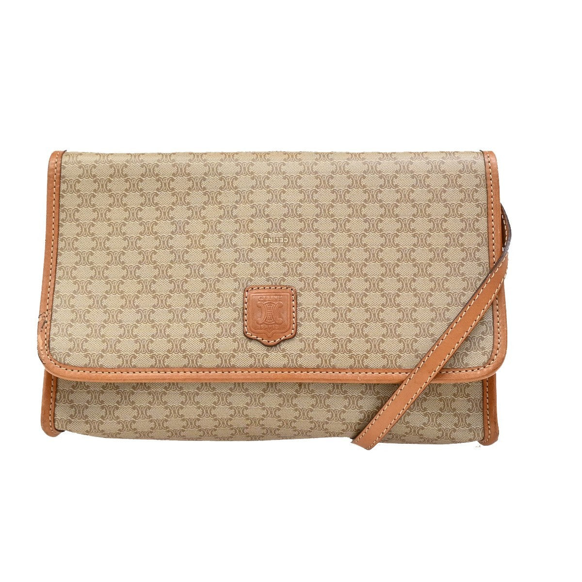 Celine Macadam Shoulder Bag Leather, BROWN, LEATHER, Shoulder bag