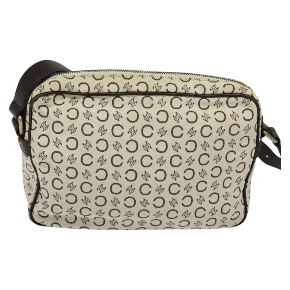 Celine Vintage Macadam Shoulder Bag Canvas and Leather, WHITE, CANVAS, Clutche & pouche