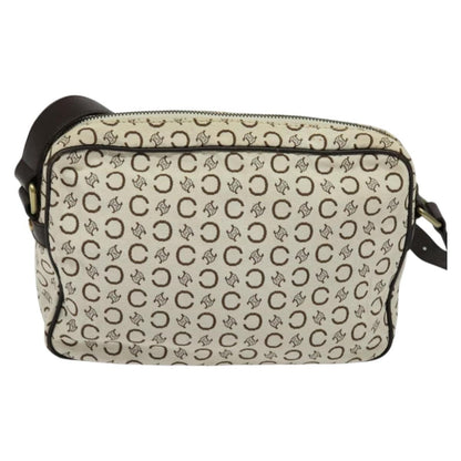 Celine Vintage Macadam Shoulder Bag Canvas and Leather, WHITE, CANVAS, Clutche & pouche