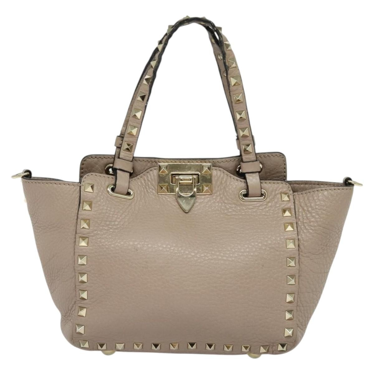 Valentino Garavani Rockstud Tote Pebbled Leather, BEIGE, LEATHER, Tote bag