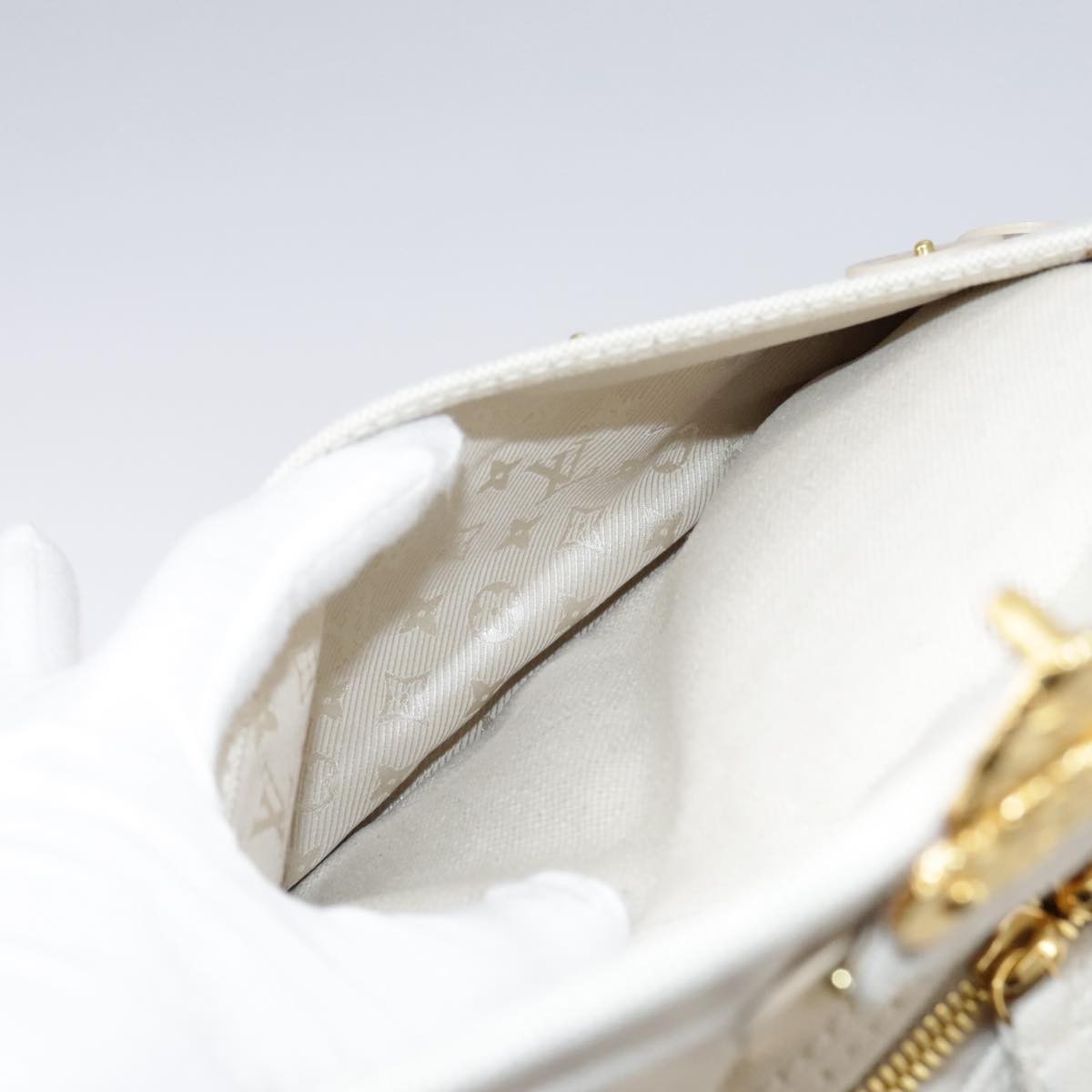 Louis Vuitton Polka Dot Panama Bowly Handbag Embellished Canvas, WHITE, CANVAS, Handbag