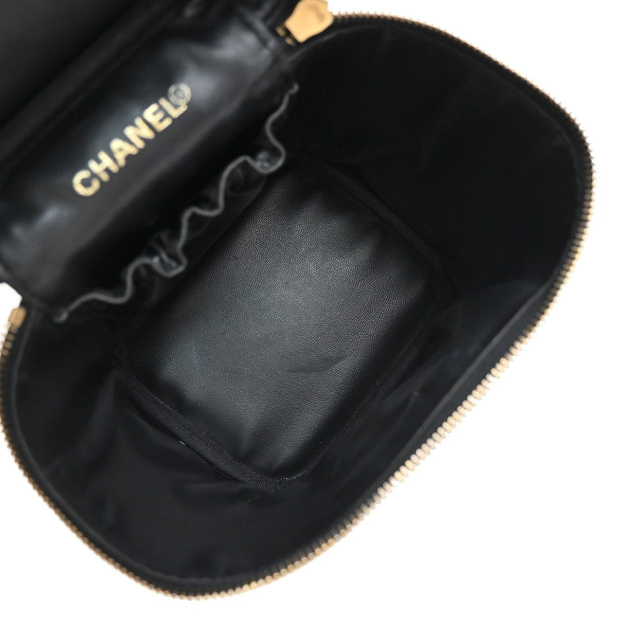 Chanel Vanity pouch Leather, BLACK, LEATHER, Toiletry Case