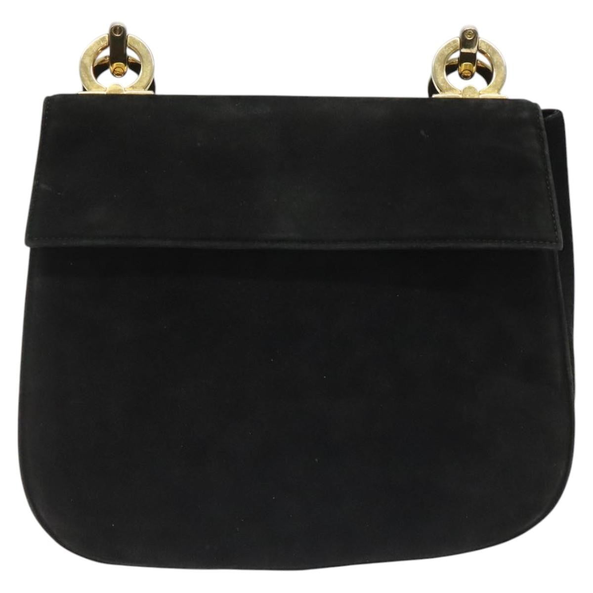 Salvatore Ferragamo Gancini Shoulder Bag Suede, BLACK, SUEDE, Shoulder bag