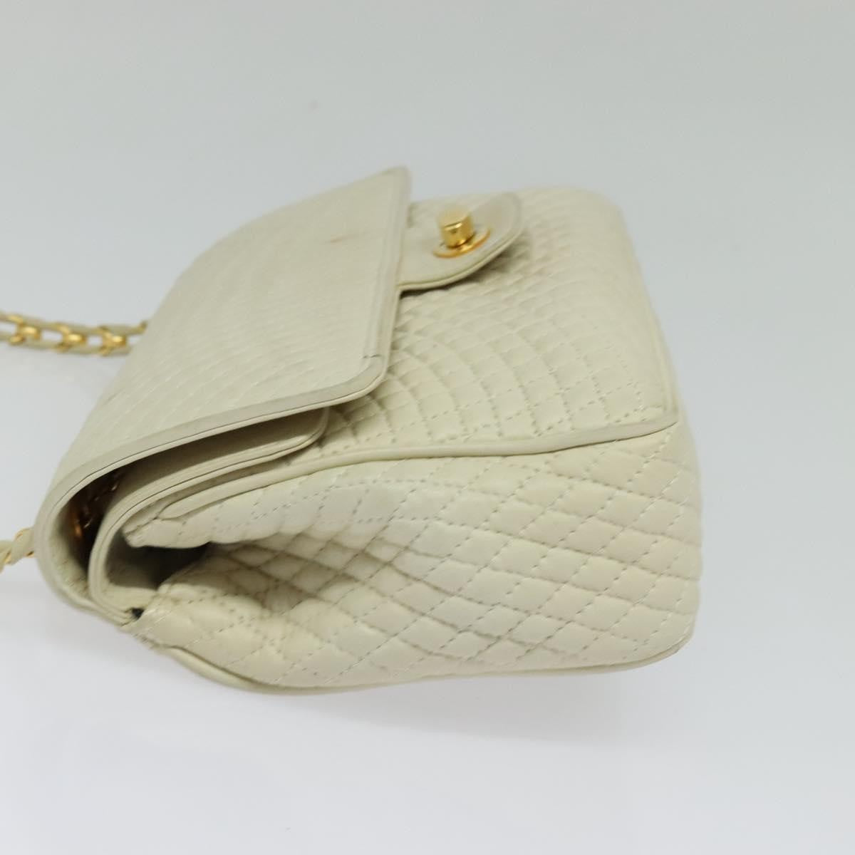 Bally Vintage Chain Shoulder Bag Quilted Leather, WHITE, LEATHER, Shoulder bag