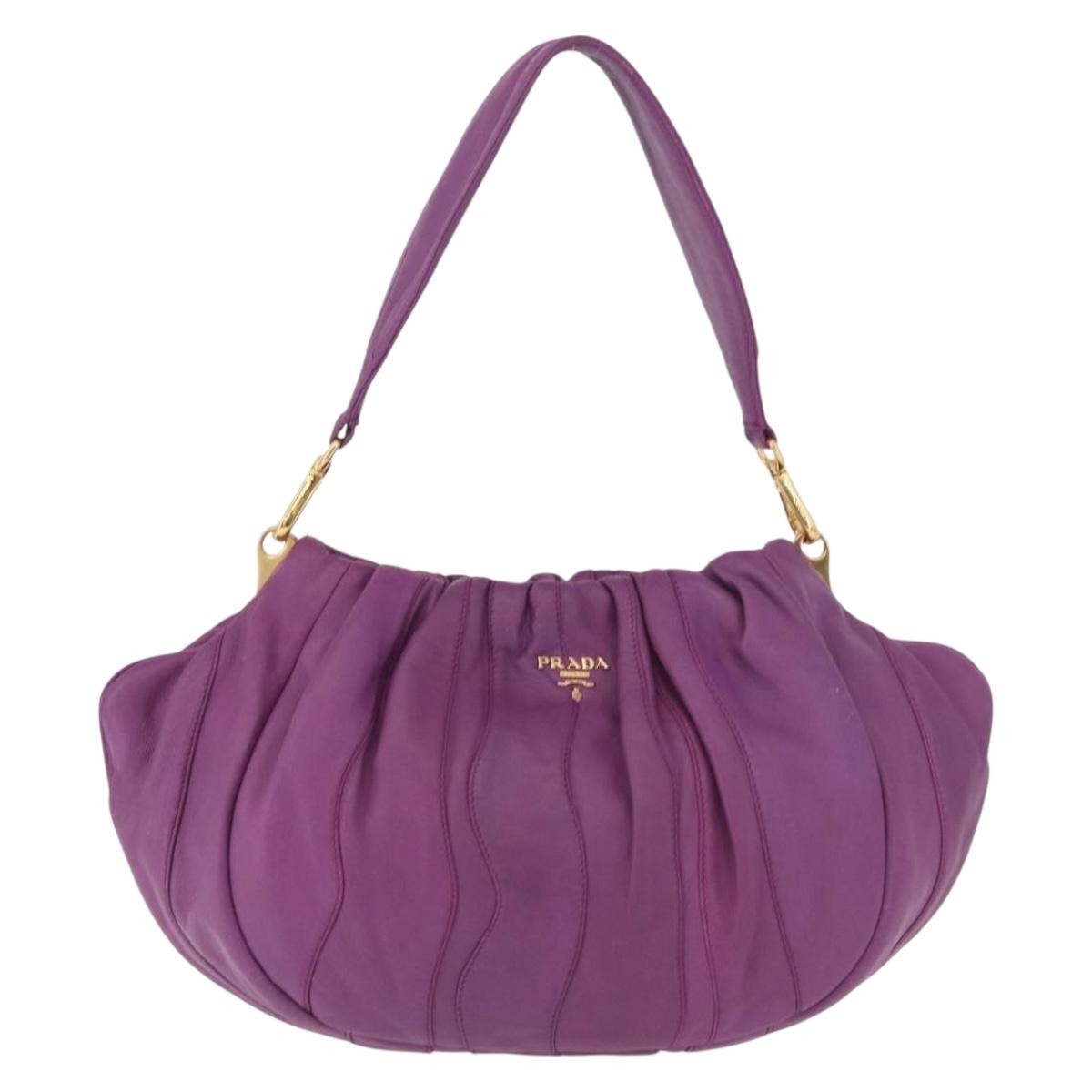 Prada Pleats Shoulder Bag Cervo Leather, Purple, Leather, Handbag