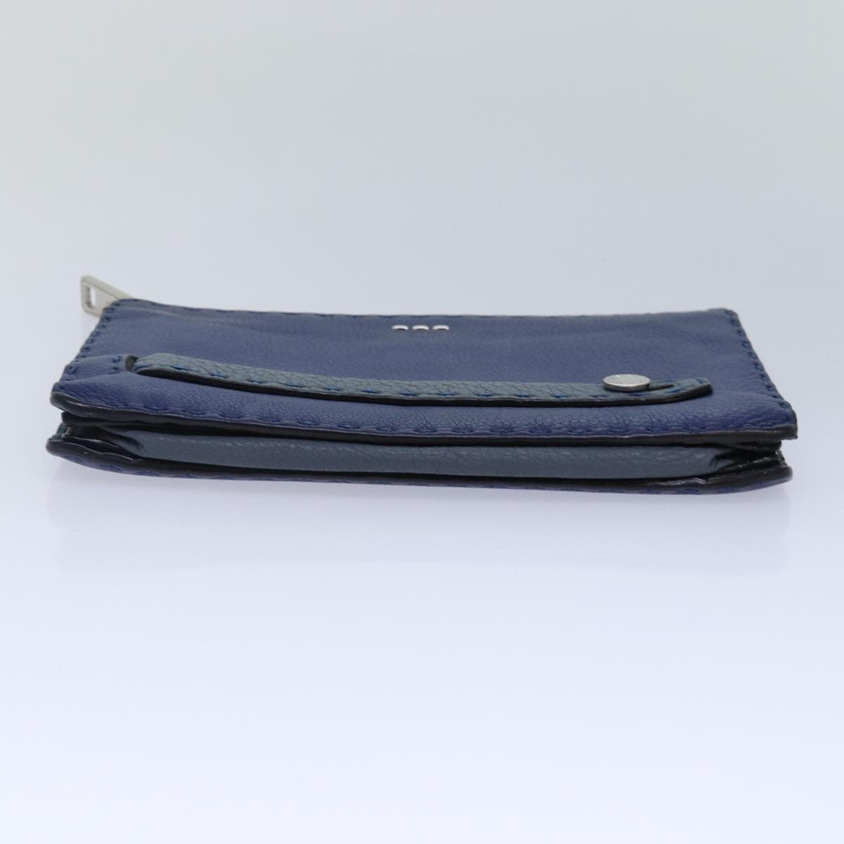 Fendi Selleria Zip Clutch Leather, BLUE, LEATHER, Clutche & pouche