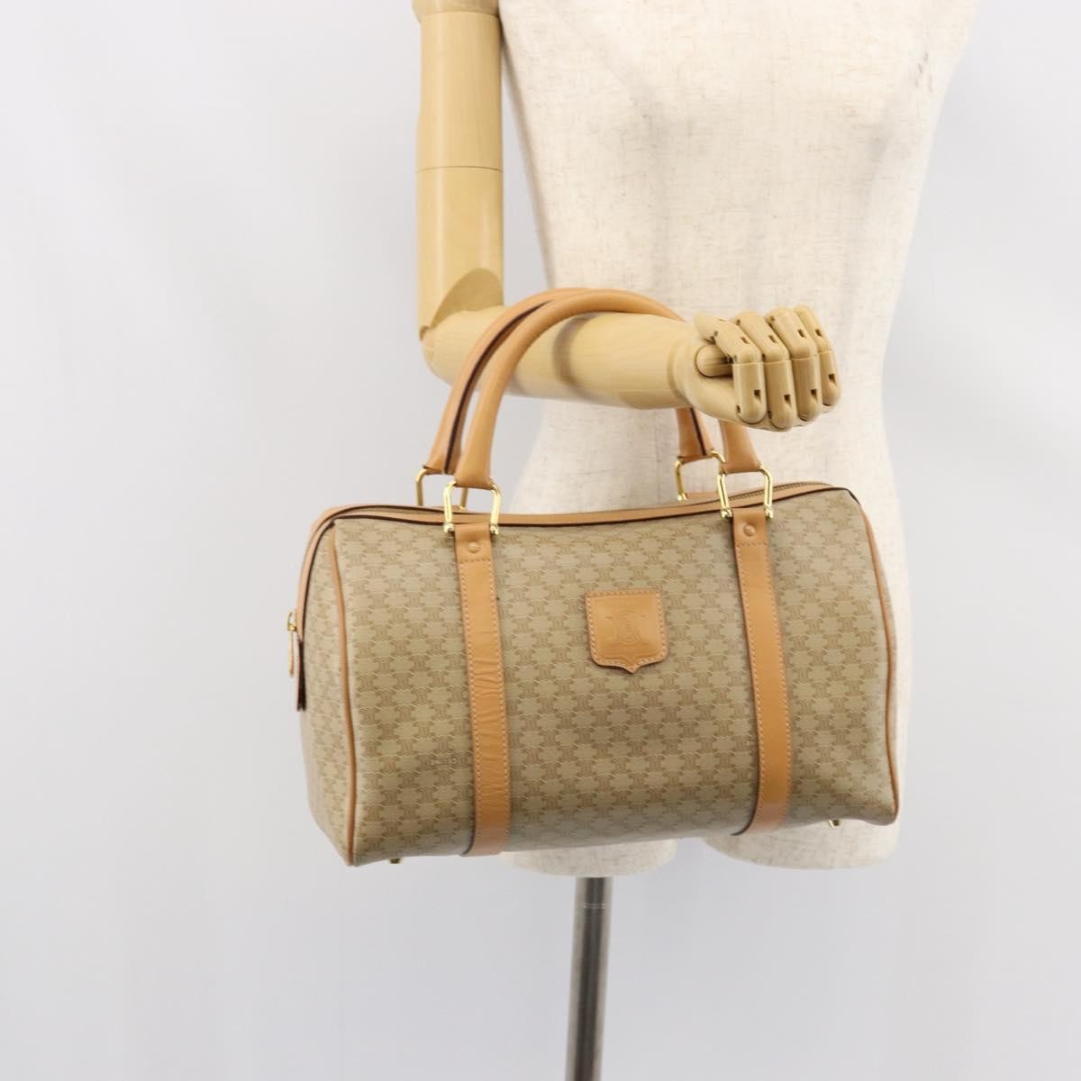 Celine Vintage Duffle Bag Macadam Coated Canvas, BEIGE, CANVAS, Travel bag