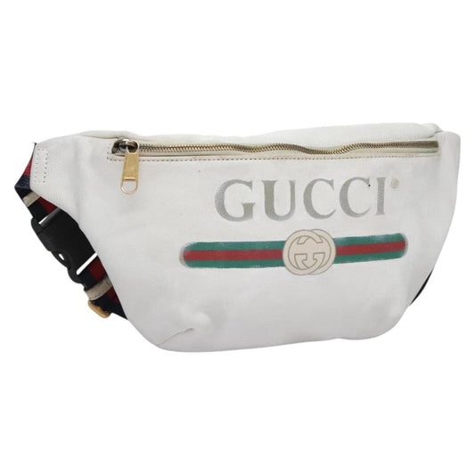 Gucci Logo Belt Bag Printed Leather, White, Leather, Shoulder Bag