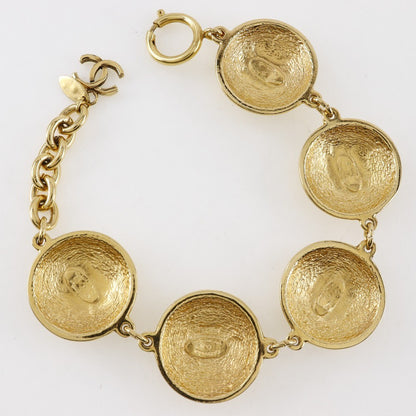 Chanel Vintage CC Quilted Medallion Bracelet Metal, GOLD, GOLD_PLATED, Bracelet