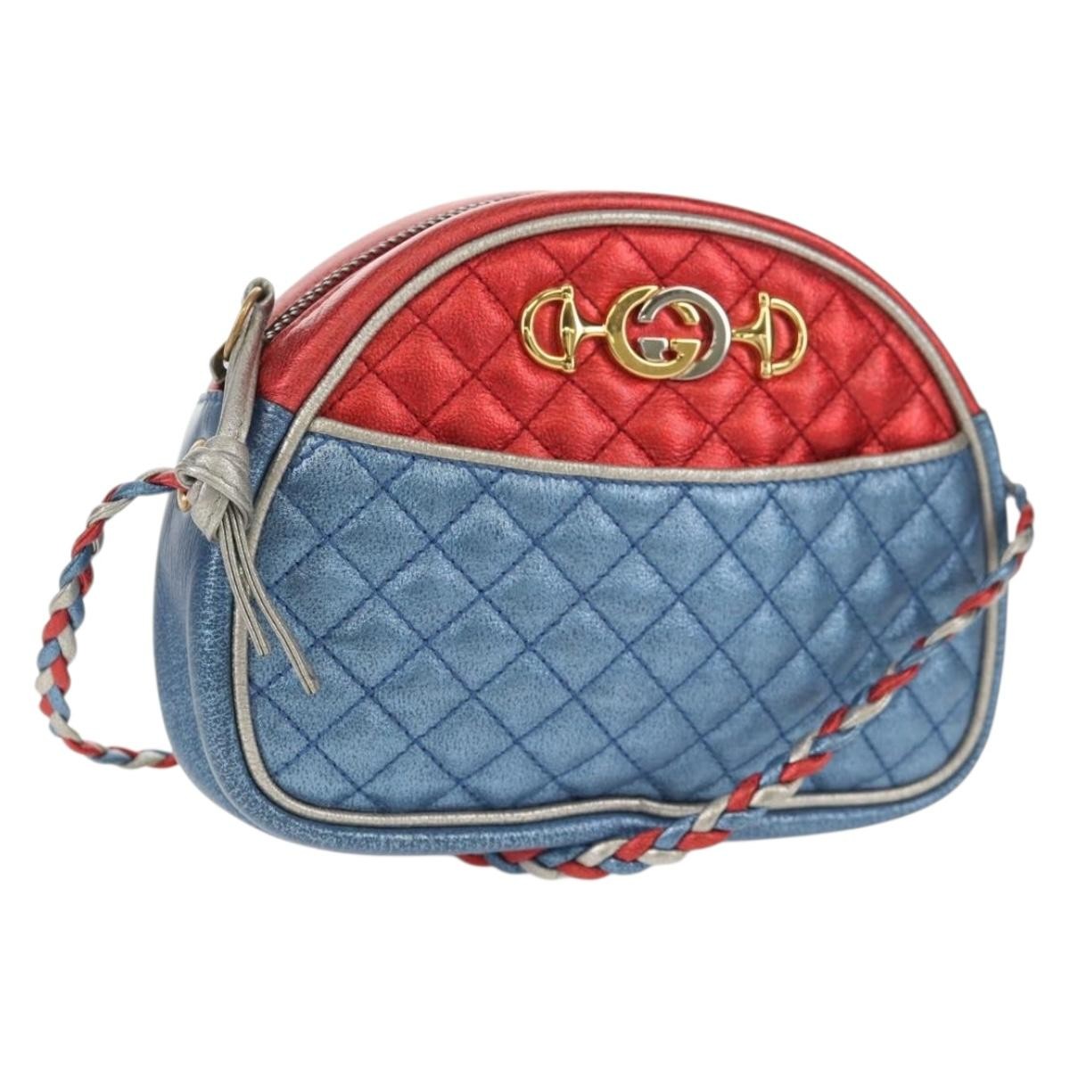 Gucci Trapuntata Camera Shoulder Bag Lambskin, BLUE, LEATHER, Shoulder bag