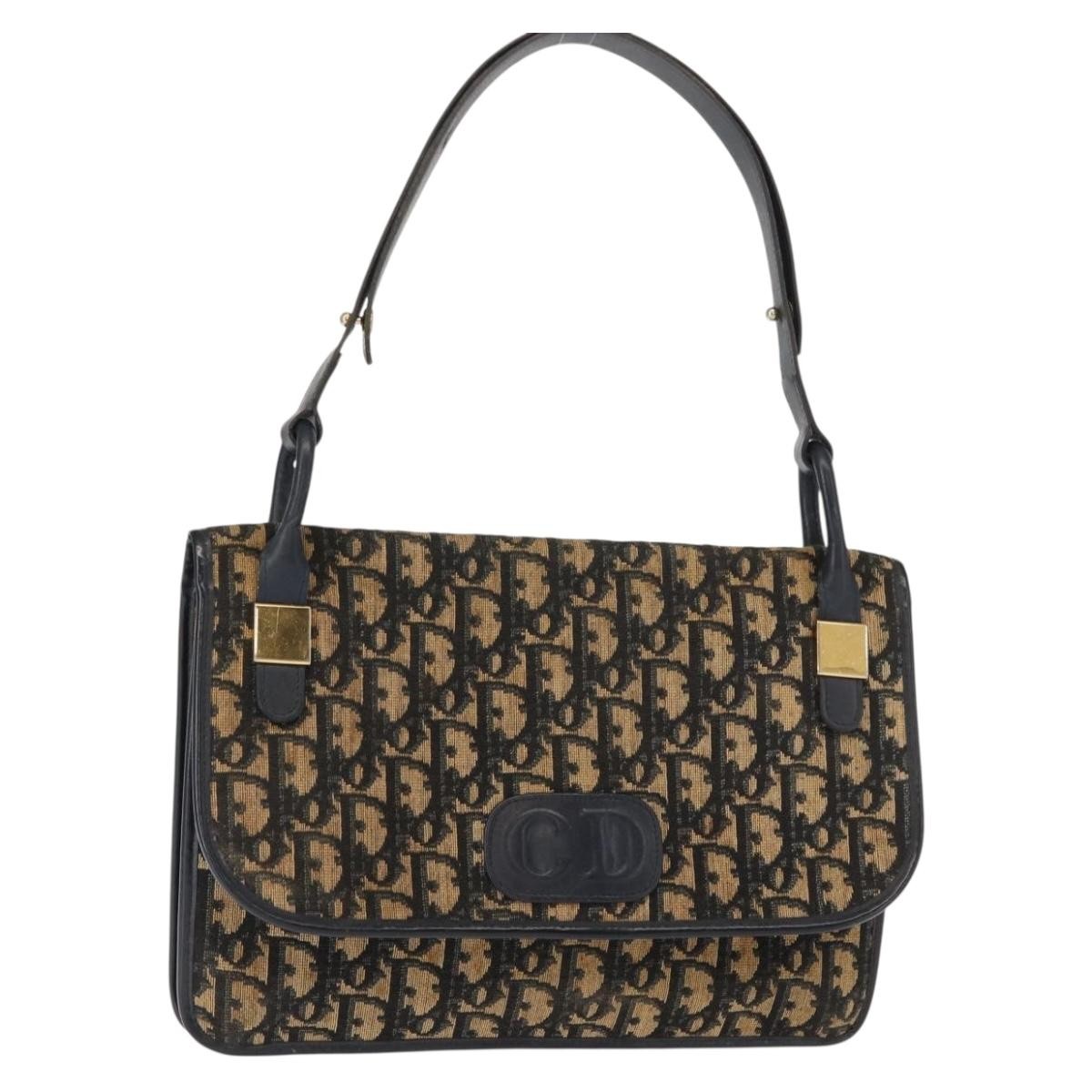 Christian Dior Vintage Trotter Shoulder Bag Canvas, NAVY, CANVAS, Shoulder bag