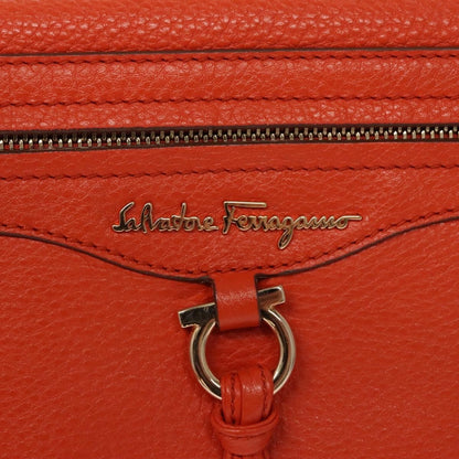 Salvatore Ferragamo Gancini Shoulder Bag Leather, ORANGE, LEATHER, Shoulder bag