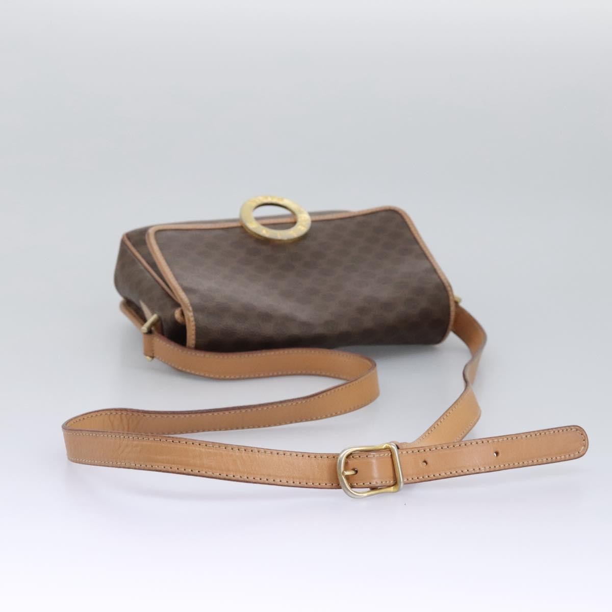 Celine Vintage Macadam Circle Logo Shoulder Bag Canvas and Leather, BROWN, CANVAS, Shoulder bag