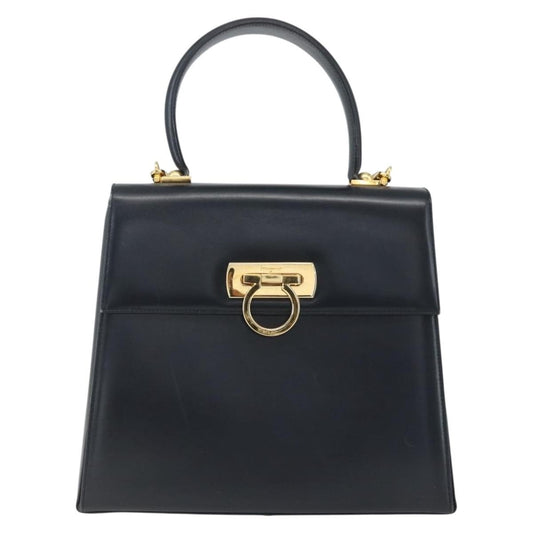 Salvatore Ferragamo Gancini Convertible Top Handle Bag Leather, NAVY, LEATHER, Handbag