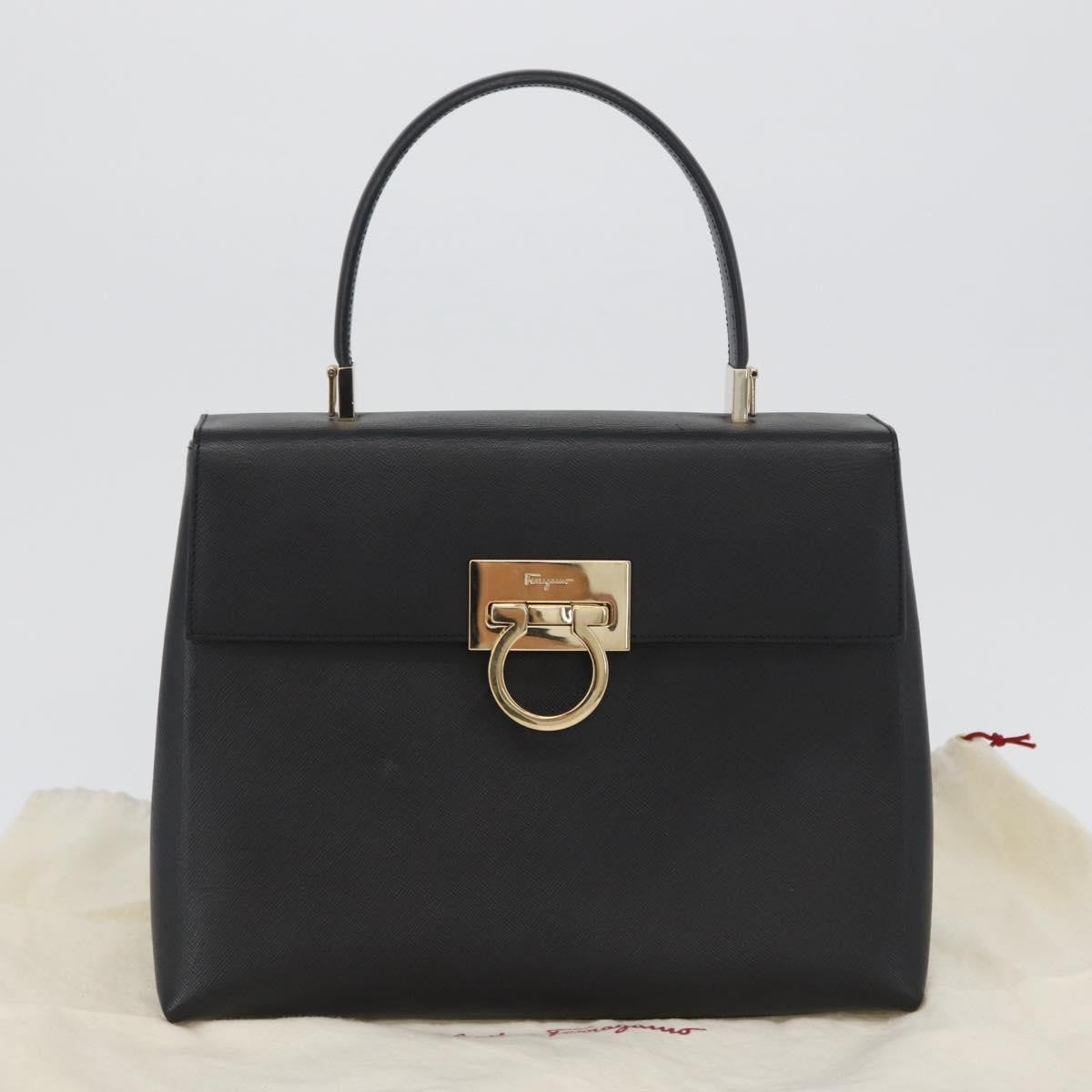 Salvatore Ferragamo Gancini handbag Leather, BLACK, LEATHER, Handbag