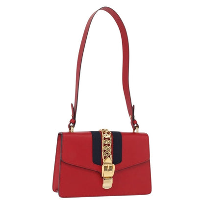 Gucci Sylvie Shoulder Bag Leather, RED, LEATHER, Shoulder bag