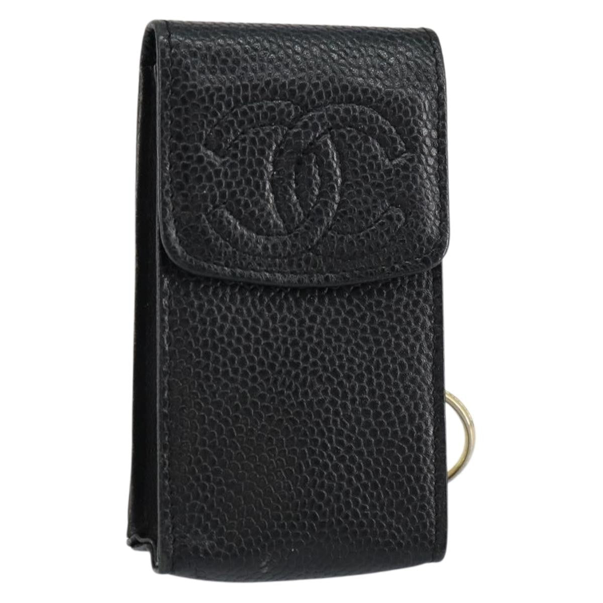 Chanel Vintage CC Phone Holder Crossbody Bag Caviar, BLACK, LEATHER, Clutche & pouche