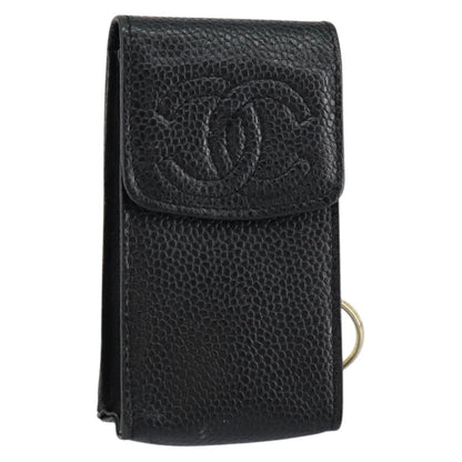 Chanel Vintage CC Phone Holder Crossbody Bag Caviar, BLACK, LEATHER, Clutche & pouche