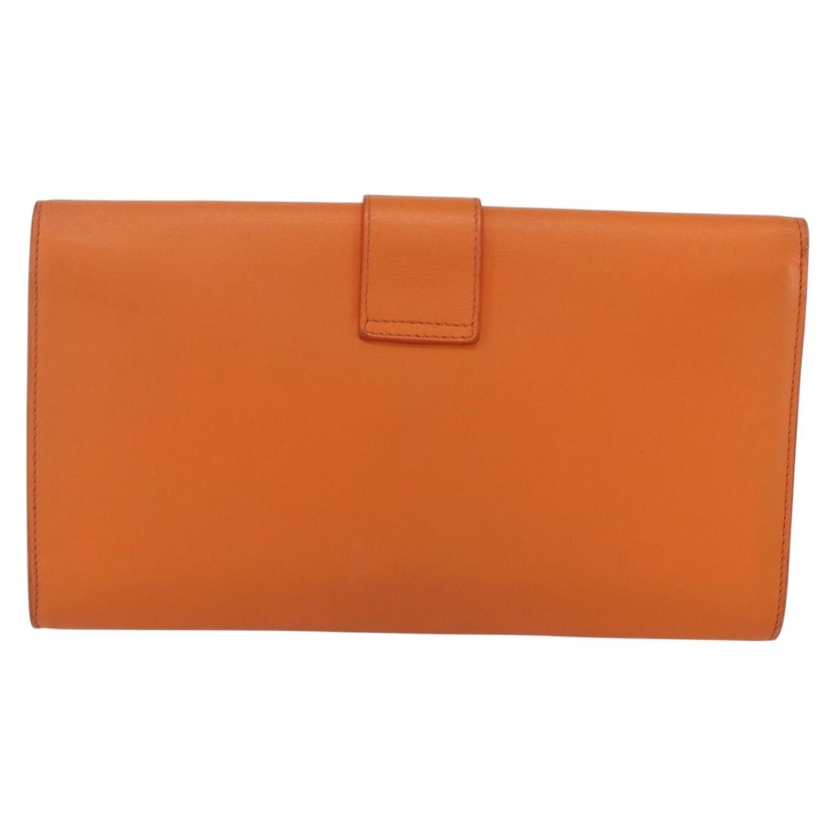 Saint Laurent Chyc Clutch Leather, ORANGE, LEATHER, Clutche & pouche