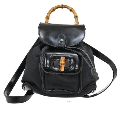 Gucci Vintage Bamboo Backpack Nylon and Patent Leather, BLACK, NYLON, Backpack