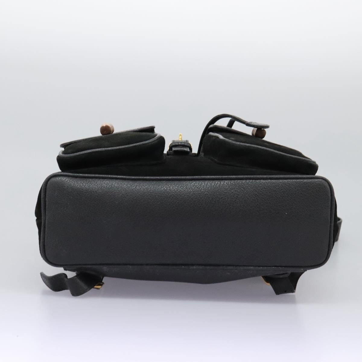 Gucci Vintage Bamboo Backpack Suede and Leather, Black, Suede, Backpack