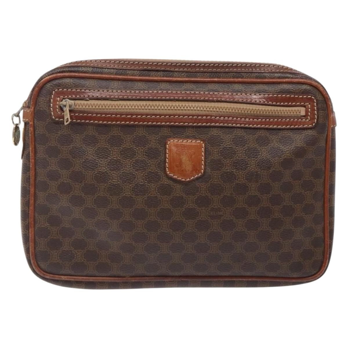 Celine Macadam Pochette Canvas and Leather, BROWN, CANVAS, Clutche & pouche