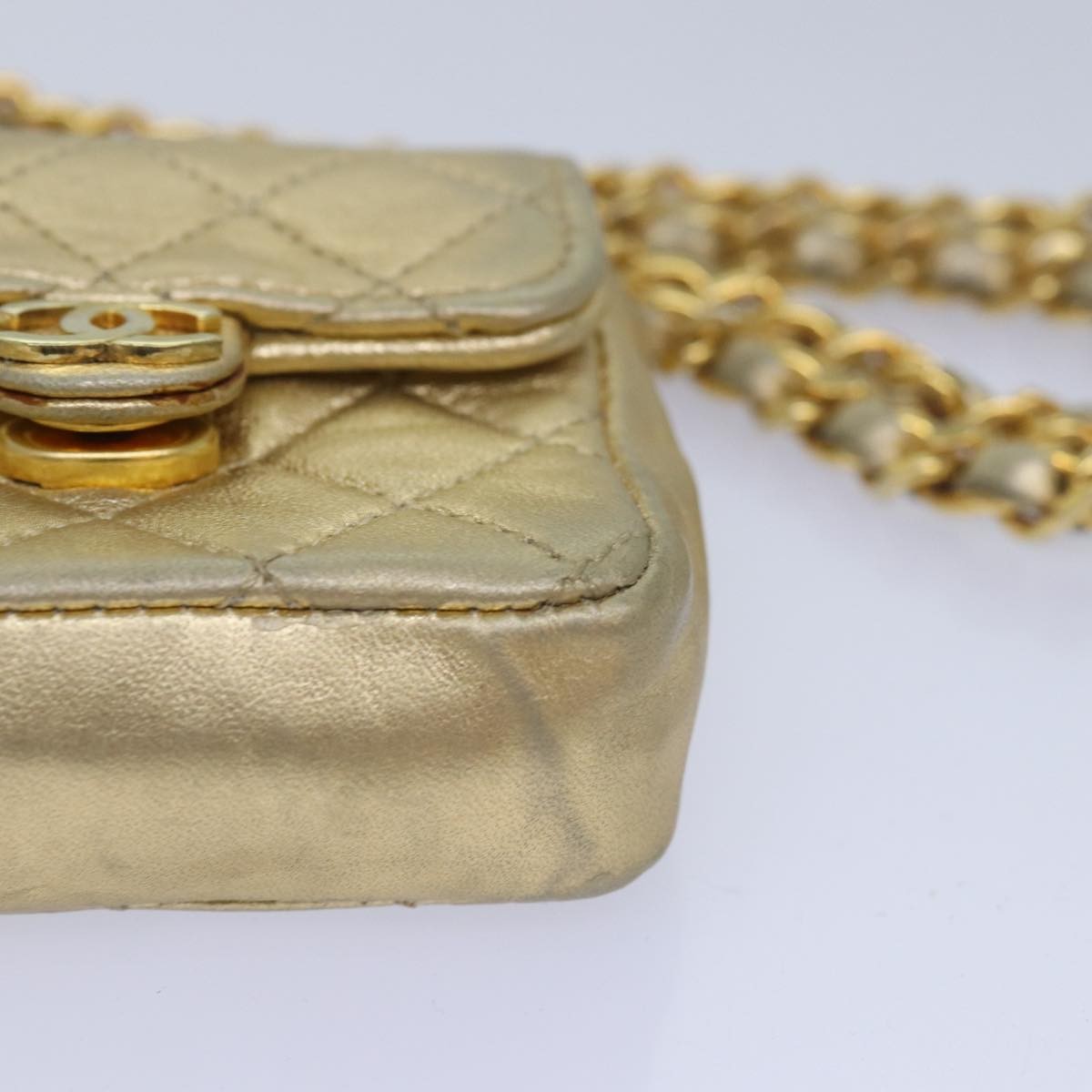 Chanel Vintage Square CC Flap Bag Quilted Leather, Gold, Leather, Shoulder Bag