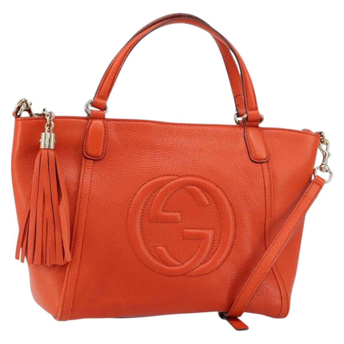 Gucci Soho Convertible Top Handle Bag Leather, ORANGE, LEATHER, Handbag