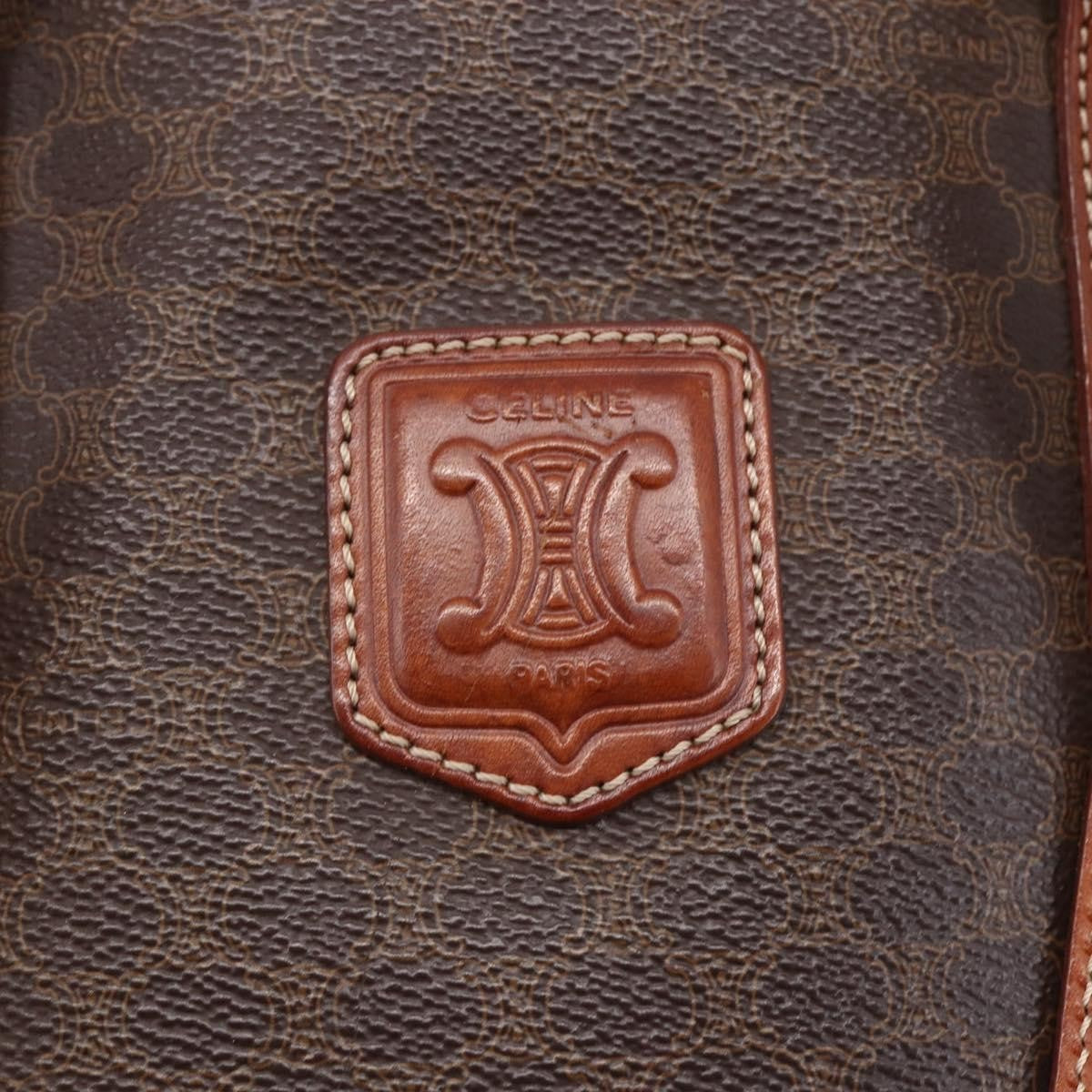 Celine Vintage Macadam Tote bag Canvas and Leather, BROWN, PVC, Tote bag