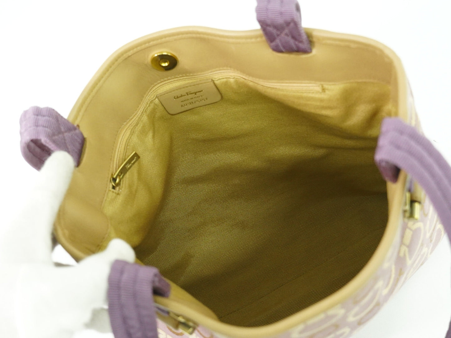 Salvatore Ferragamo Gancini Shoulder Bag Canvas, PURPLE, CANVAS, Shoulder bag