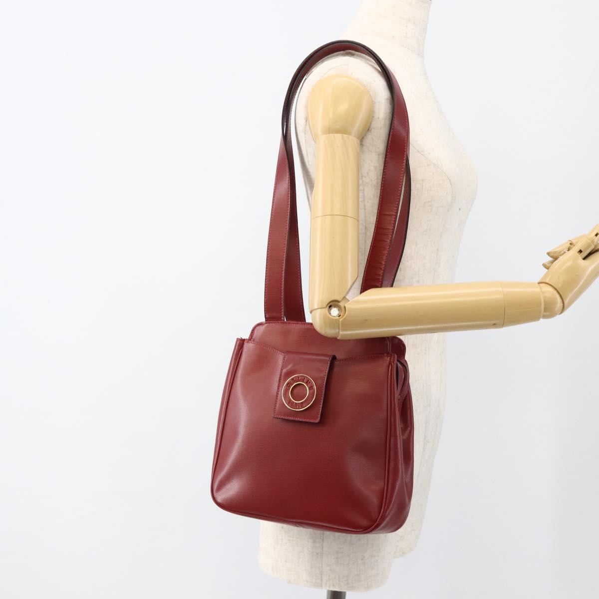 Celine Circle logo Leather, Burgundy, Leather, Tote Bag