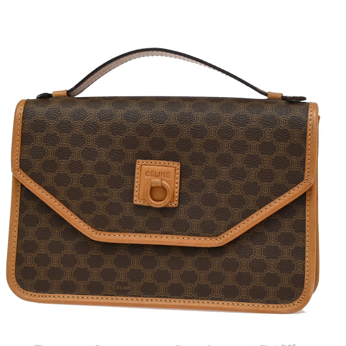 Celine Vintage Macadam Handbag Canvas and Leather, BROWN, CANVAS, Handbag