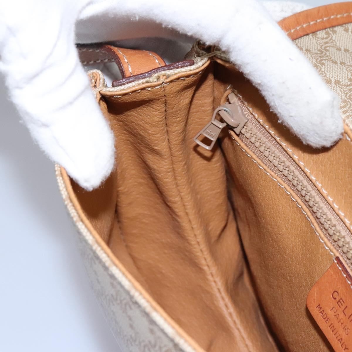 Celine Vintage Macadam Shoulder Bag Canvas and Leather, BEIGE, CANVAS, Shoulder bag